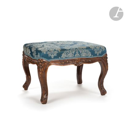 Stained and carved wooden stool, decorated...
