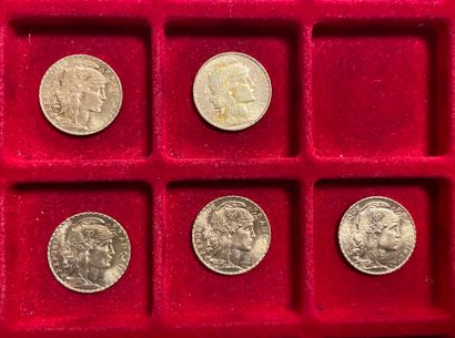  5 pièces de 20 Francs en or. Type Coq.1908