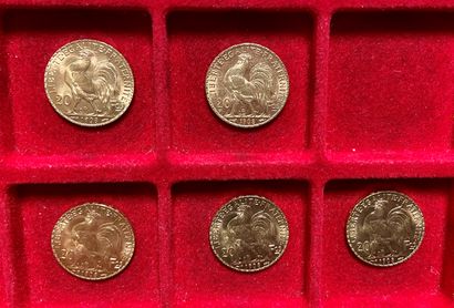 5 pièces de 20 Francs en or. Type Coq.19...