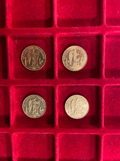  4 pièces de 20 Francs en or. Type Génie. 1875 A - 1876 A - 1878 A - 1897 A