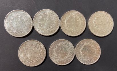  Lot de 39 pièces françaises en argent : - 3 pièces de 100 Francs en argent. Type...