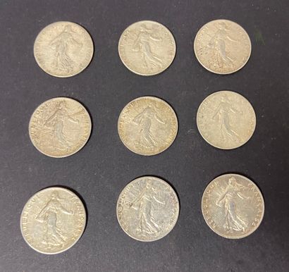 null 9 pièces de 50 centimes en argent. Type Semeuse 1900 - 1913 - 1914 - 1915 -...