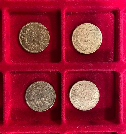  4 pièces de 20 Francs en or. Type Napoléon III non lauré. 1855 A - 1859 A - 1860...