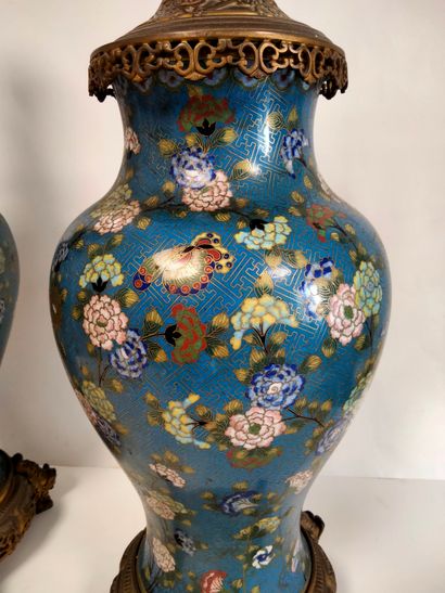 null Pair of cloisonné enamel vases, China, 19th
centuryBaluster shape, decorated...