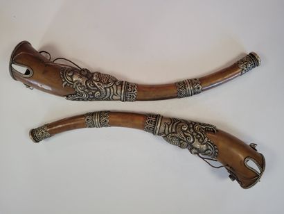 null Two trumpets (dungchen), Tibet, 20th centuryIn
copper with metal elements forming...