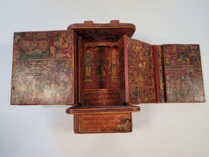 null Portable altar of Hindu deities, painted wood, Eastern India, OrissaA
rectangular...