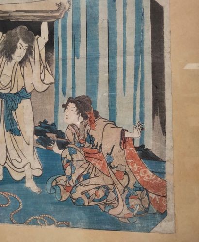 null Utagawa KUNIYOSHI (1798 - 1861
)Two oban tate-e from the series Tokaido gojusan...