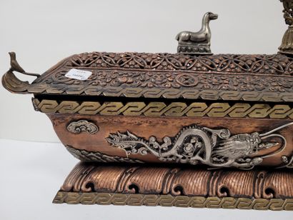 null Openwork copper incense burner, Nepal, 20th centuryLarge
rectangular openwork...