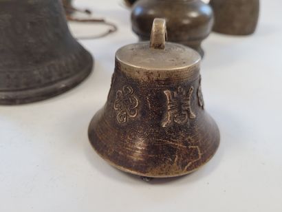 null Set of bells, Tibetan
bronze, one topped with a vajra and another attached to...