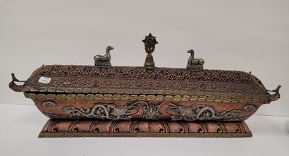 null Brûle-encens en cuivre ajouré, Népal, XXe siècle
Grande boîte rectangulaire...