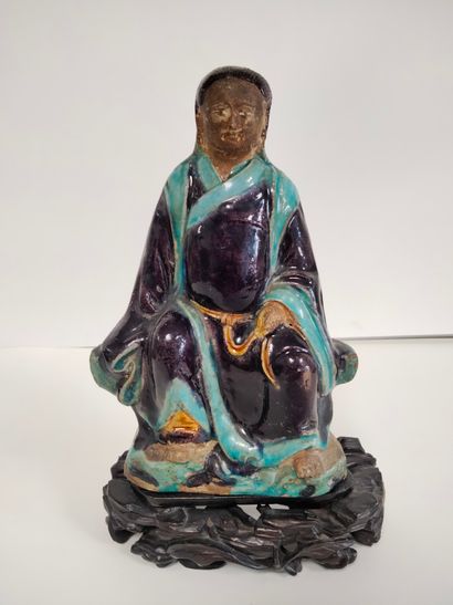null Statuette en terre cuite émaillée polychrome de Guandi, Chine, style Ming 
Guandi...