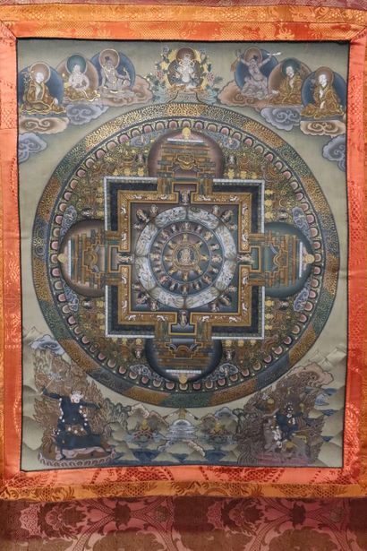 null Thangka, Tibet, XXe siècle
Représentant un mandala. En partie inférieure, Yama...