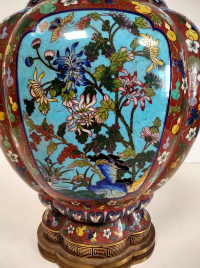 null Vase en émail cloisonné, Chine, fin XIXe - début XXe siècle
De forme balustre...