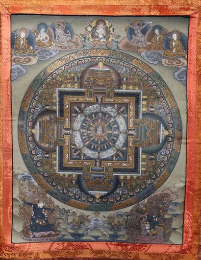null Thangka, Tibet, XXe siècle
Représentant un mandala. En partie inférieure, Yama...