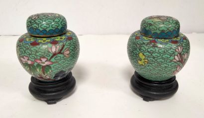 null Paire de petits vases couverts en émail cloisonné, Chine, XXe siècle
A décor...