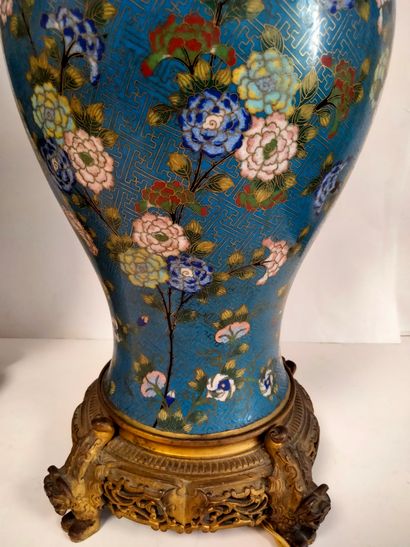 null Pair of cloisonné enamel vases, China, 19th
centuryBaluster shape, decorated...