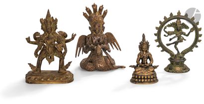 null Quatre statuettes, Tibet, Inde etc…, XIXe - XXe siècle
- Une de Shiva Nataraja,...