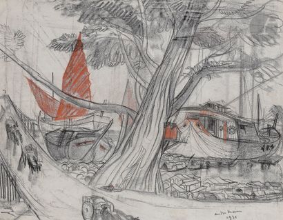 null André MAIRE (1898-1984)
Indochine, 1951
Fusain et sanguine.
Signé et daté en...