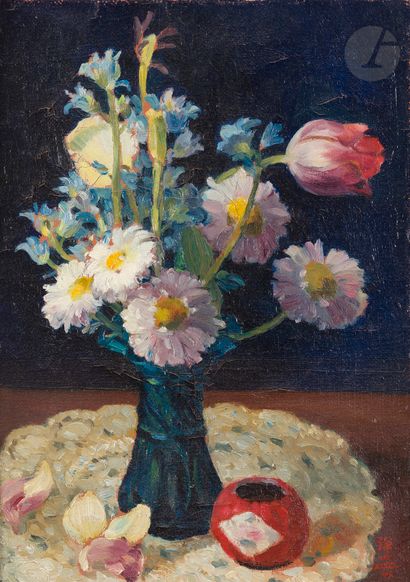 null LIU Qixiang - 劉啟祥 (1910-1998)
Bouquet of flowers in a blue vase, 1945Oil
on...