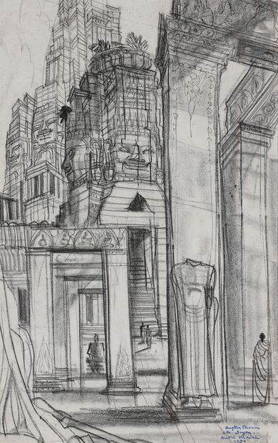 null André MAIRE (1898-1984
)Angkor Thom, The Bayon, 1950Fusan
.
Signed, dated and...