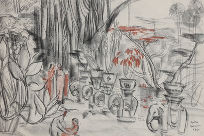 null André MAIRE (1898-1984
)Indochina, 1951 charcoal
and red chalk.
Signed and dated...