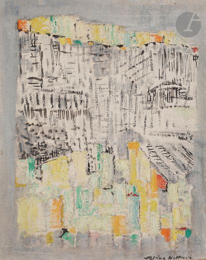 null Sabine HETTNER (1906-1986)
Composition, 1958
Huile sur toile.
Signée en bas...