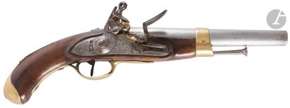 null Rare pistolet de marine à silex modèle 1786, de fabrication belge. 
Canon rond,...