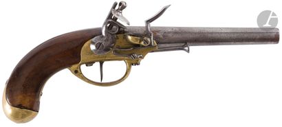 null Pistolet d’arçon à silex modèle 1777.
Canon rond à méplat, daté au tonnerre...