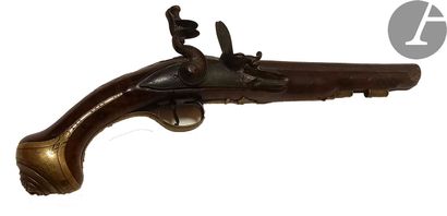 Flintlock pommel gun. Round barrel, (shortened),...