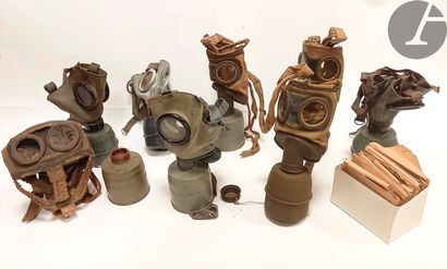 null Set of eight gas masks, mostly French. 
As is.
