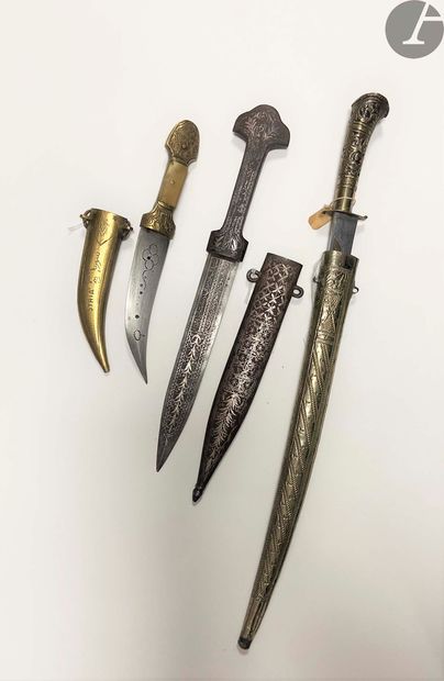 null Three bladed weapons: 
- Kindjal type dagger with silver inlay decoration. 
-...