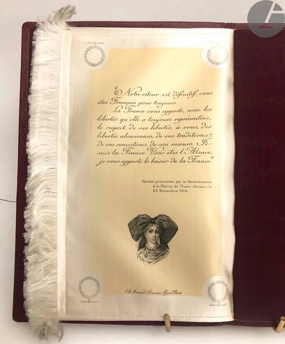  Tribute to Generalissimo Joffre on printed silk, with bust portrait of the general...