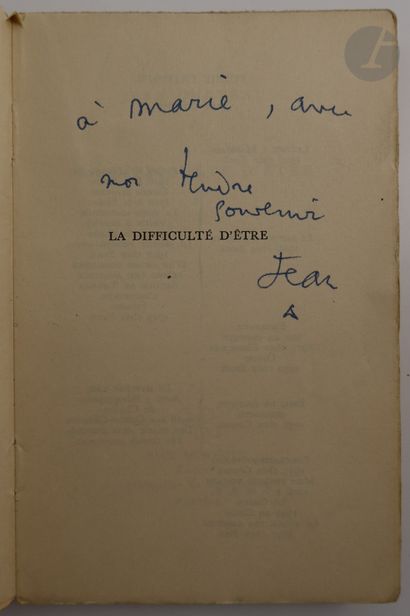 null COCTEAU (Jean). 
La Difficulté d'être.
Paris : Paul Morihien, [1947]. — In-12,...