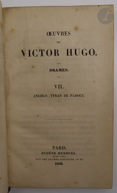null HUGO (Victor).
Angelo, tyran de Padoue.
Paris : Eugène Renduel, 1835. — In-8,...