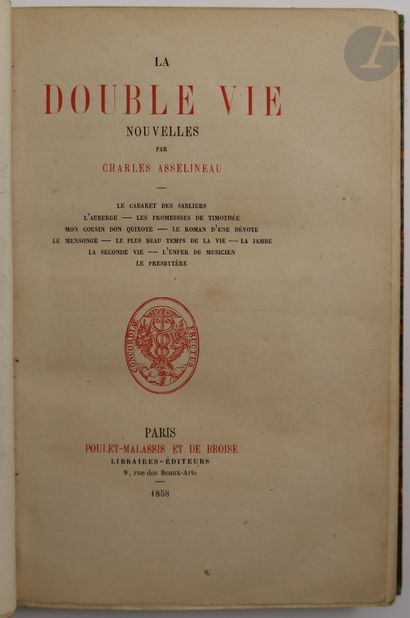 null ASSELINEAU (Charles).
La Double vie. Nouvelles.
Paris : Poulet-Malassis et de...