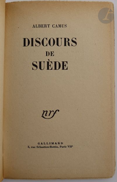 null CAMUS (Albert).
Discours de Suède.
Paris : Gallimard, [1958]. — In-12, broché.
Édition...