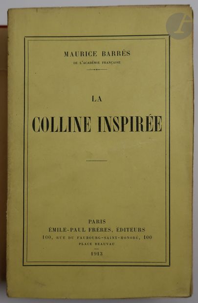 null BARRÈS (Maurice).
La Colline inspirée.
Paris: Émile-Paul frères, 1913. - In-18,...