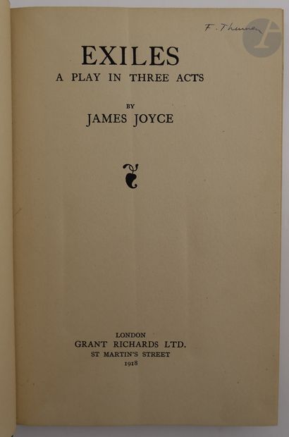 null JOYCE (James).
Exiles. A play in three acts.
Londres : Grant Richards Ltd, 1918....