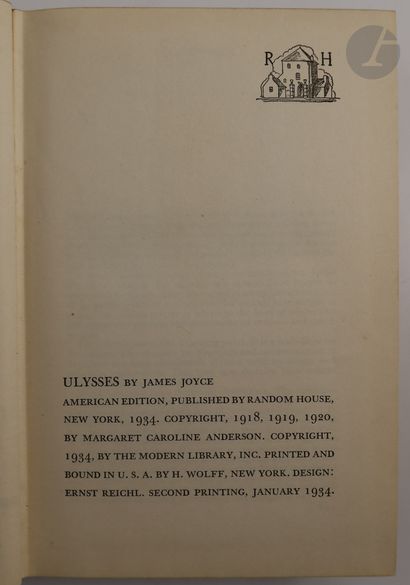 null JOYCE (James).
Ulysses.
New York : Random Haouse, 1934. — Fort in-8, toile grise...