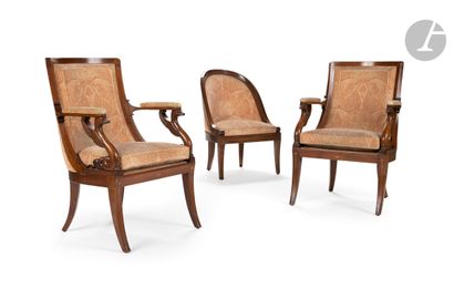 Set of two mahogany armchairs with light...