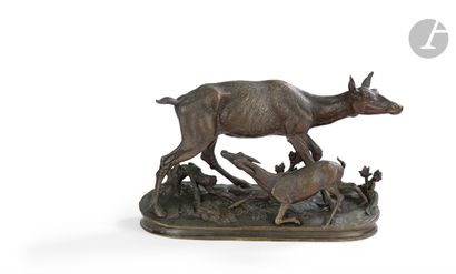 null Jules Moigniez (1835-1894
)Doe and her fawnBronze
with a light brown patina...