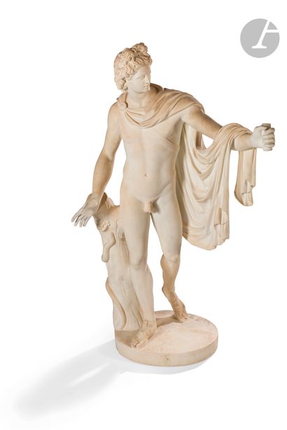 A white marble figure of the Apollo of Belvedere, (restorations, notably to the...