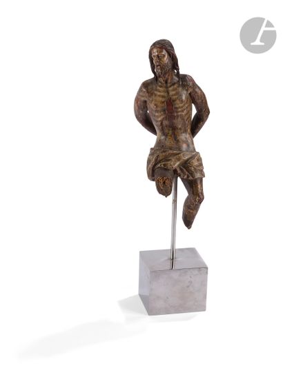 null Christ of the Flagellation in carved and polychromed wood, glass eyes. The arms...