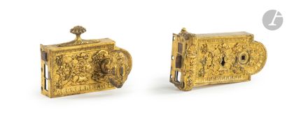 null Gilt bronze lock parts decorated in the Renaissance style with mascarons and...
