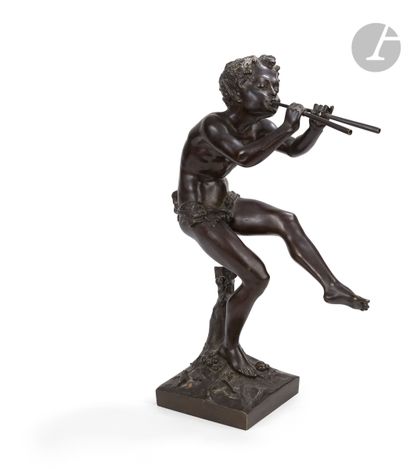  Édouard Drouot (1859-1945) Jeune satyre jouant du aulos Bronze à patine brune Signé...