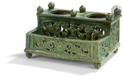 null 
GermanyGreen glazed earthenware
inkwell
, rectangular shape, standing on four...