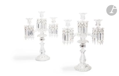 Pair of candelabras in moulded and cut glass,...