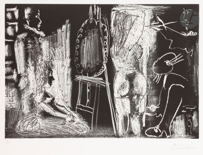 null Pablo Picasso (1881-1973) 
Visiteurs dans l’atelier. 16 décembre 1966. Aquatinte,...