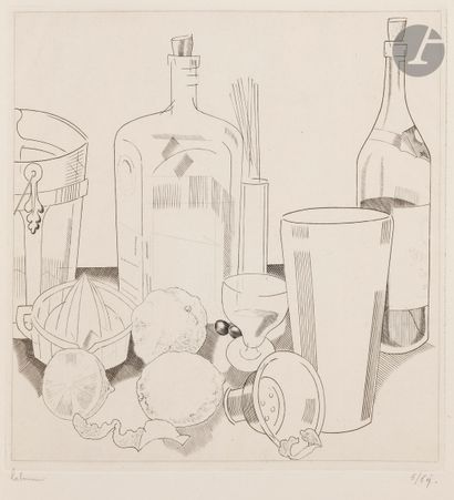  Jean-Émile Laboureur (1877-1943) Asperges et radis. 1928 ; Cocktails. 1931. Burin....