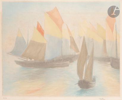 null Alfredo Müller (1869-1939) 
Flottille de bateaux pêcheurs. 1902. Eau-forte et...
